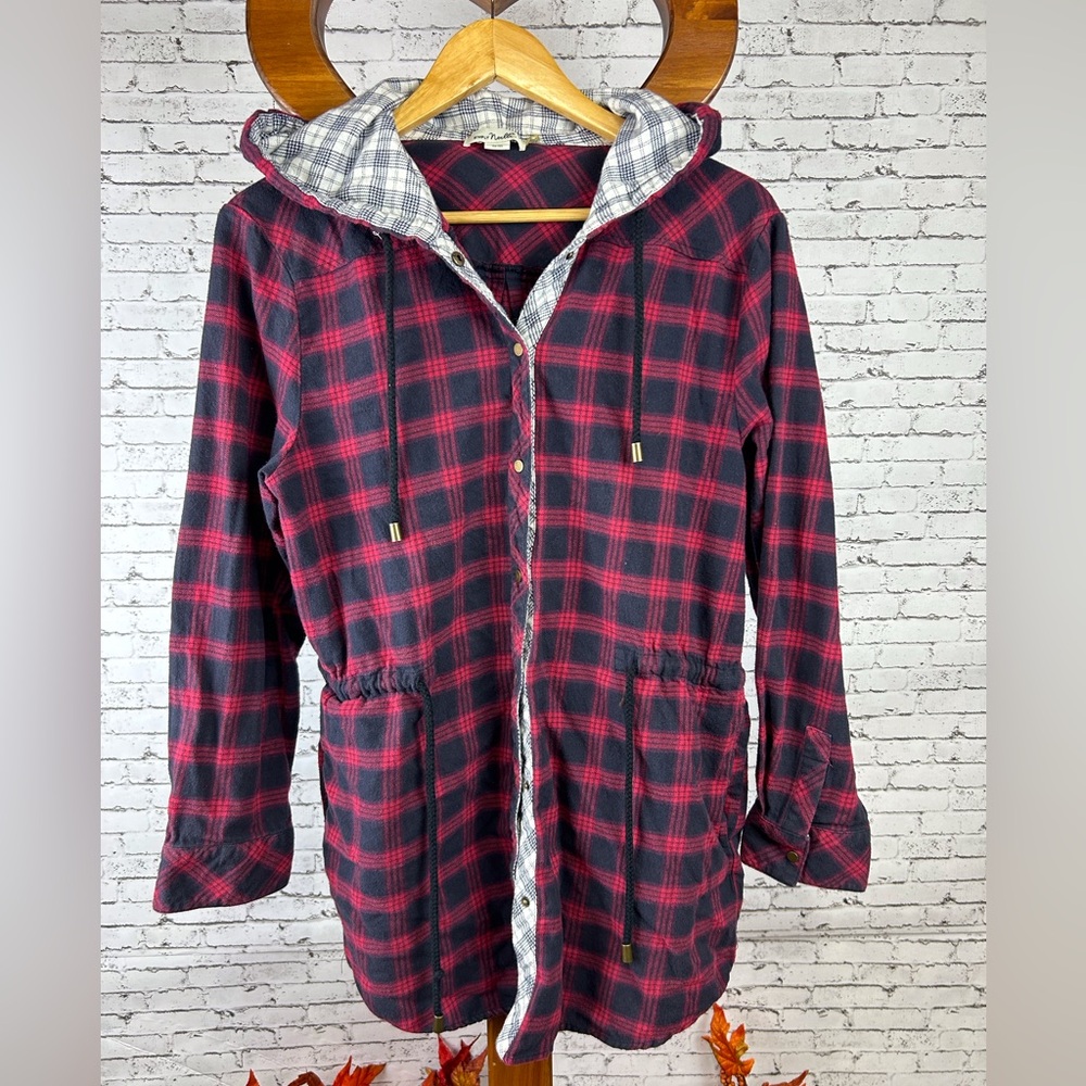 Simply Noelle | Kids Red and Black Plaid Jacket with hood size L/XL (12-14)